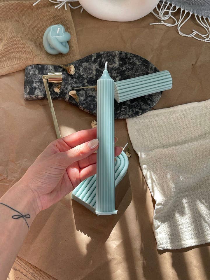 Long Pillar CandleTall Skinny Pillar Candle, Ribbed modern for wholesale by Urban Craft