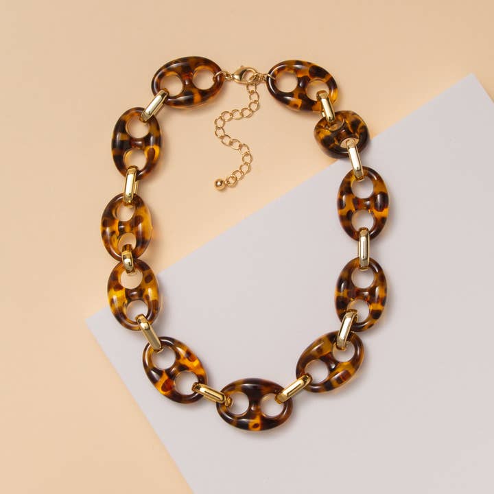 SP Sophia Collection - Wholesale Link & Chain Necklace - Tortoise Inspired Tab Link Chain Necklace