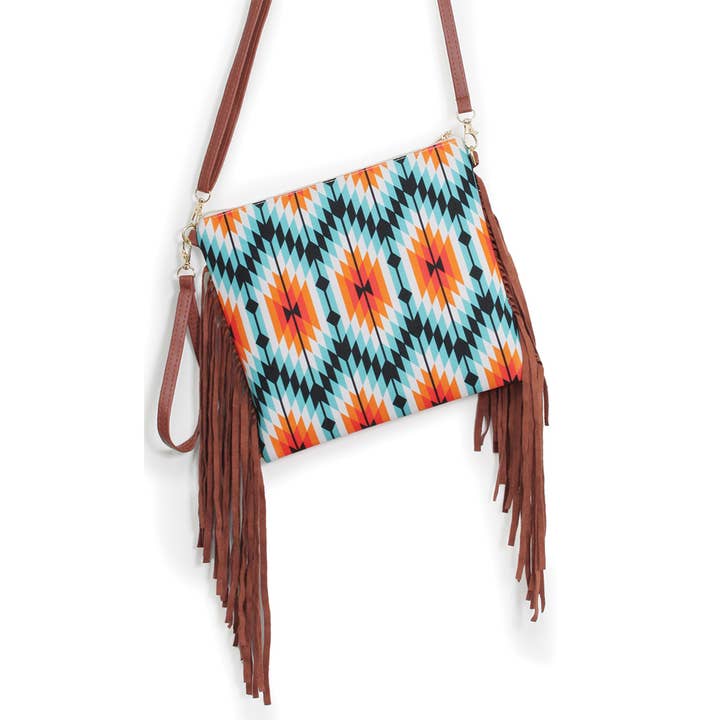 Fashion City - Vendita all'ingrosso Borsa a tracolla - Donna - Borsa a tracolla con stampa azteca con nappine