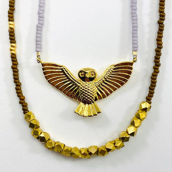 Browns Beaded halskæde sæt - guld Owliled for engroshandel hos Sarah Crawford Handcrafted