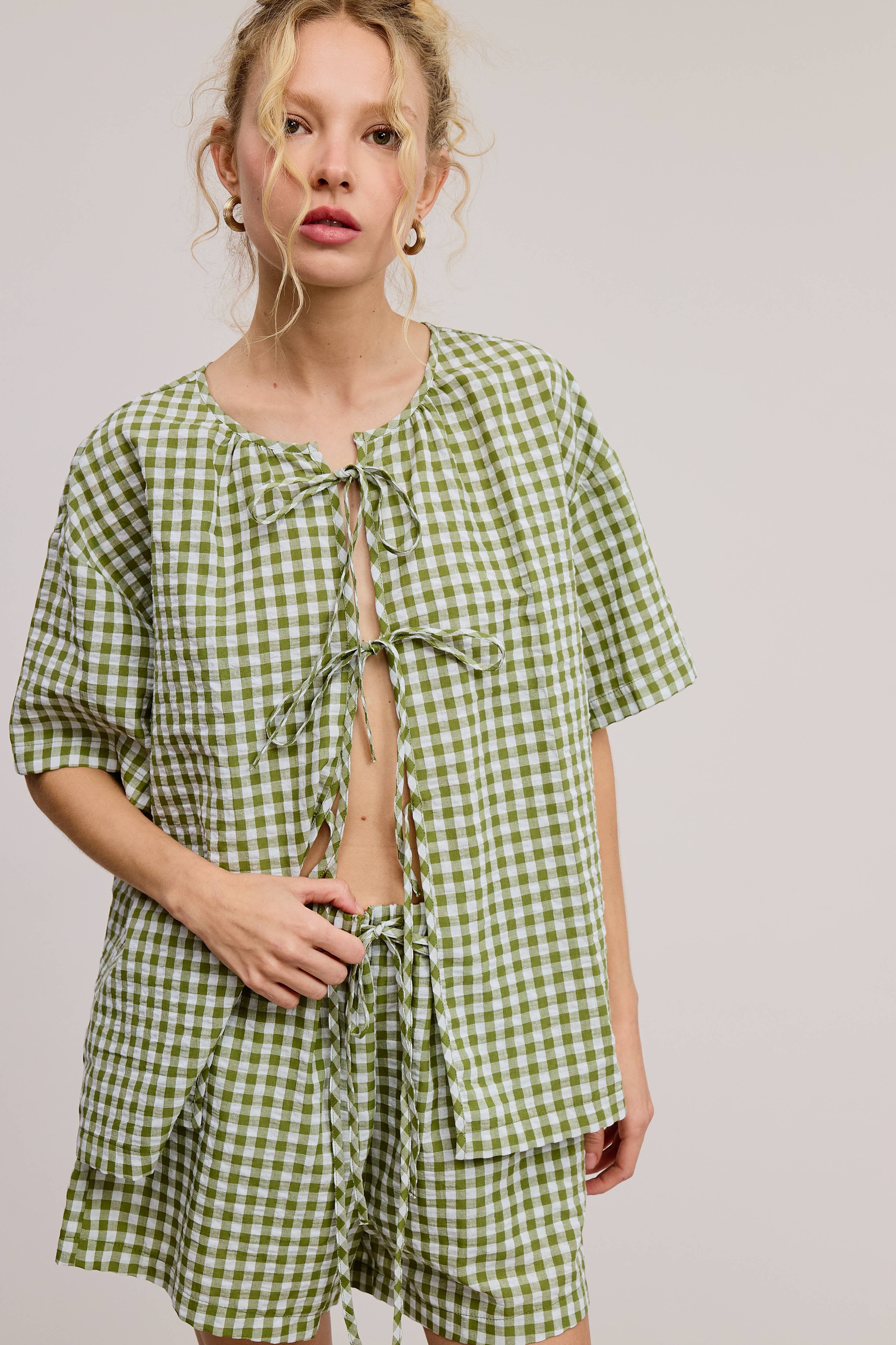 Mimosa - Wholesale Top & Short Set (NOT Loungewear) - Women's - Gingham Open Front Self Tie Top and Shorts Matching Set21