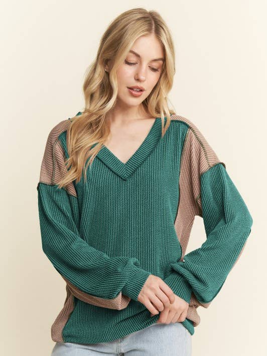 HEIMISH - Wholesale Knit Top - Women's - ET7741-10 LONG SLEEVE SOLID URBAN RIB COLOR BLOCK KNIT TOP8