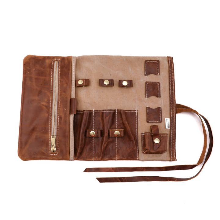 Leather and Canvas Tech Roll for wholesale by Lifetime Leather Co