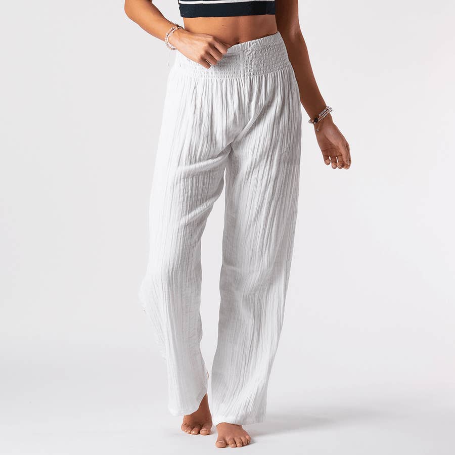 Women's White Beach Palazzo Linen Pants – Poplooks