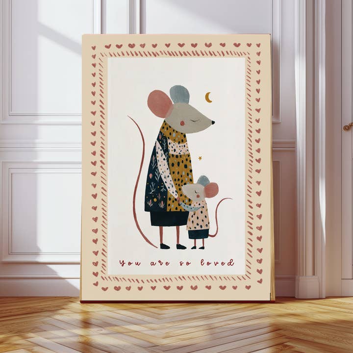 Cute Mouse "you are loved" Vintage Nursery Art Print for wholesale by Kumo Art Prints