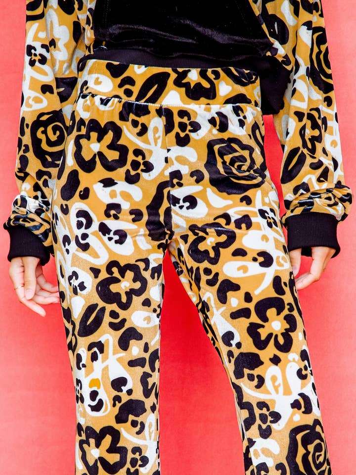 Velvet Half Zip Track Suit Top - Fierce Florals for wholesale by Dazey L.A.