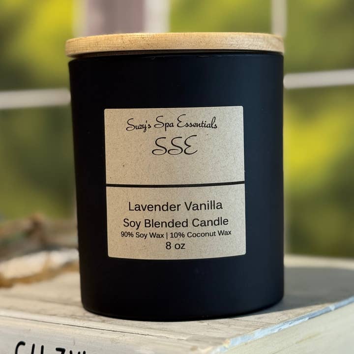 Vela de Mezcla de Soja de Lavanda y Vainilla, 8 oz, Tarro Negro Mate para venta al por mayor de Suzy Spa Essentials