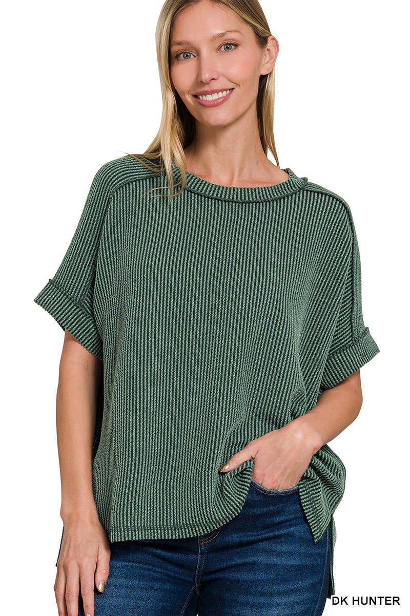 42POPS – wholesale Stickad topp - Dam – .Corded Rib Kortärmad Topp med Rå Kant32