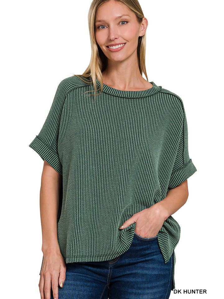 42POPS – wholesale Stickad topp - Dam – .Corded Rib Kortärmad Topp med Rå Kant32