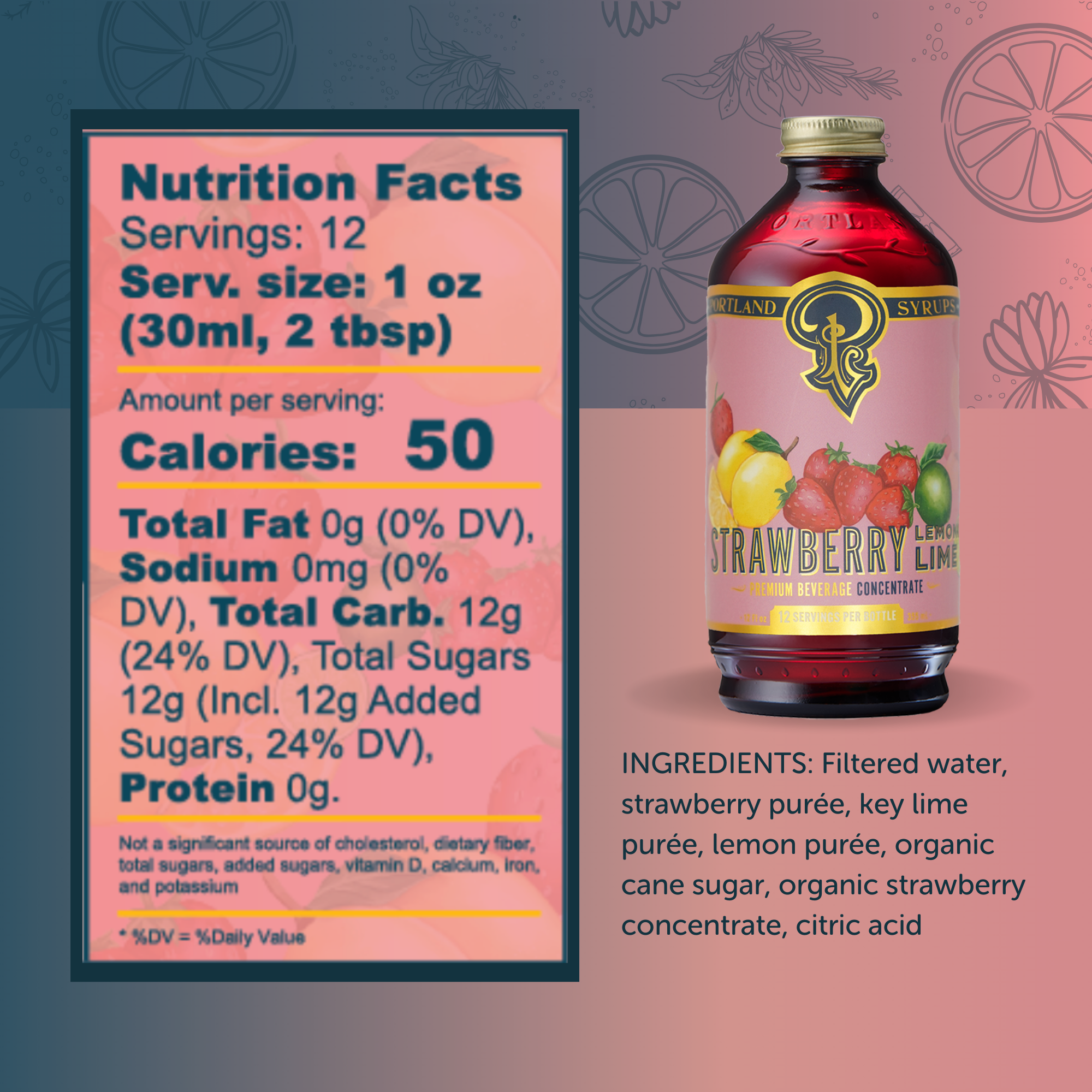 Portland Syrups - Wholesale Cocktail Mix/Syrup - Strawberry Lemon Lime Syrup 12 oz - cocktail / mocktail mix1