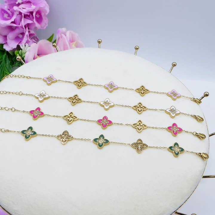 Daemon srls - Wholesale Charm/Dangle Bracelet - LILY SHINE ~ Bracciale flowers in ACCIAIO inossidabile smaltato + cubic zirconia9