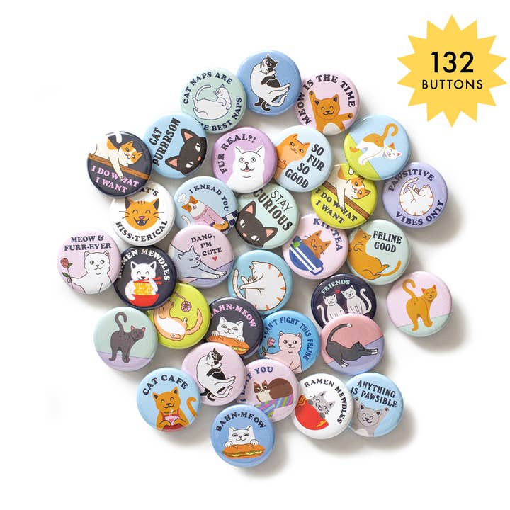 Cat Lover Button Assortment (132 Buttons) for wholesale by Seltzer Goods
