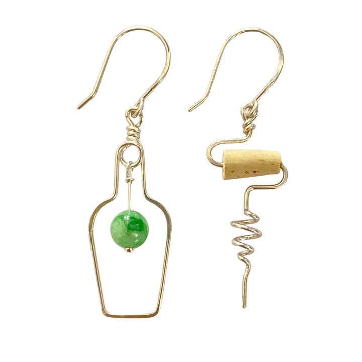 Boucles d'oreilles en forme de tire-bouchon de bouteille de vin et de raisin - Pierre de jade pour la vente par BlighPosh