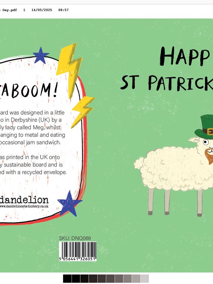 SAINT PATRICK'S DAY SHEEP GREETING CARD DANDELION for wholesale by Notes & Queries, Inc.