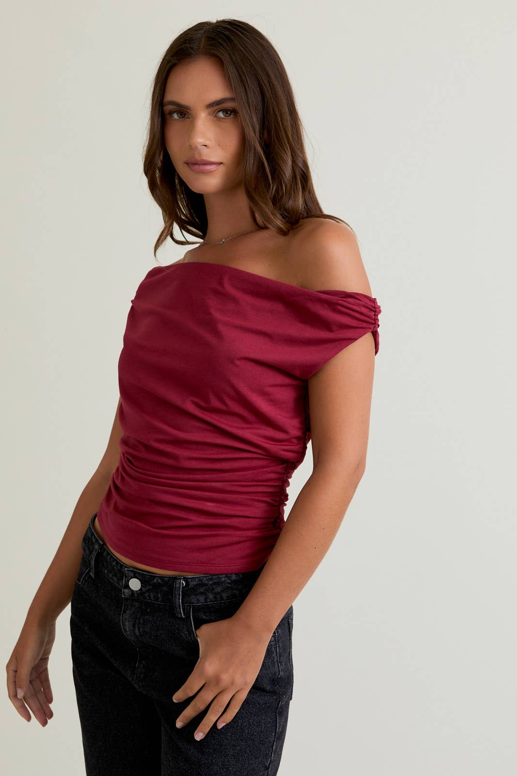 LE LIS - Wholesale Blouse - Women's - OFF THE SHOULDER TOP WITH RUCHING23