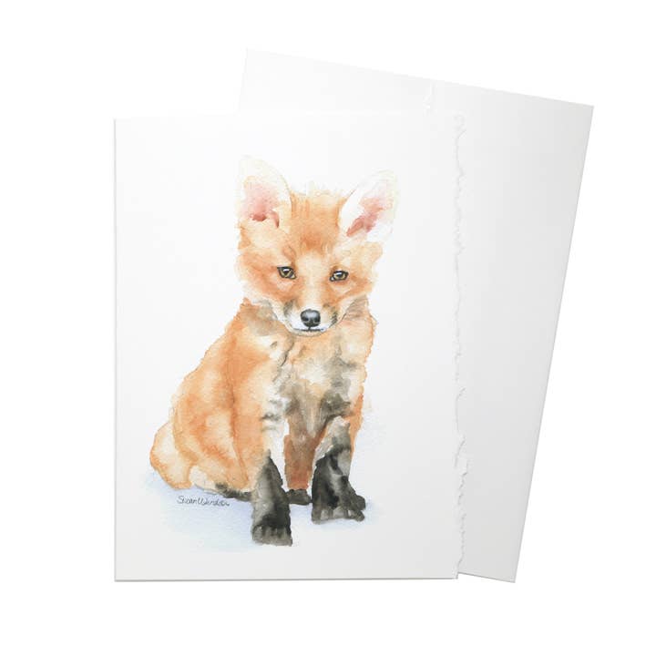 Baby Fox Watercolor Greeting Card for wholesale by Susan Windsor