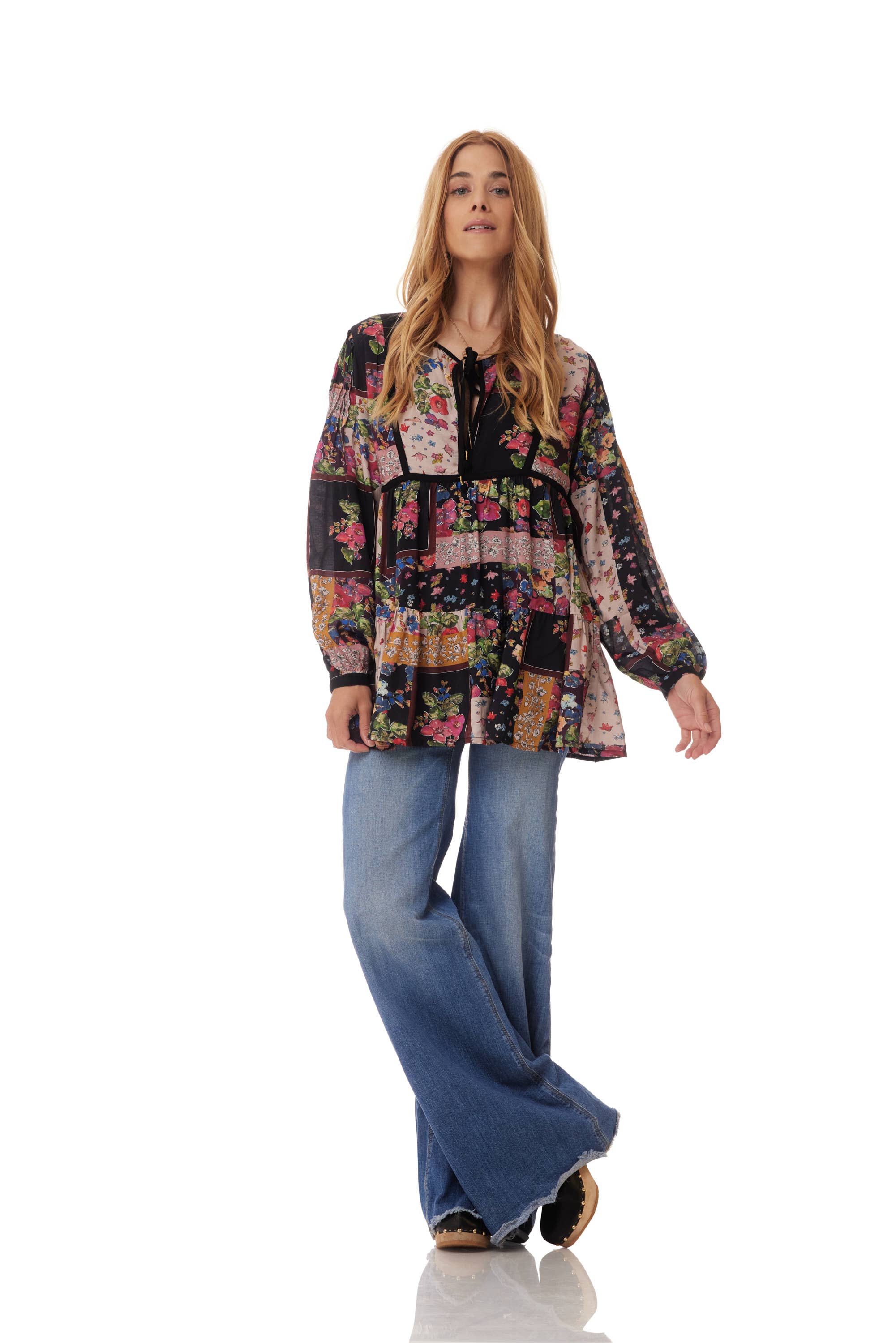 Blue Boheme – wholesale Blouse – Women’s – Luana Printed Blouse Patchwork Black2