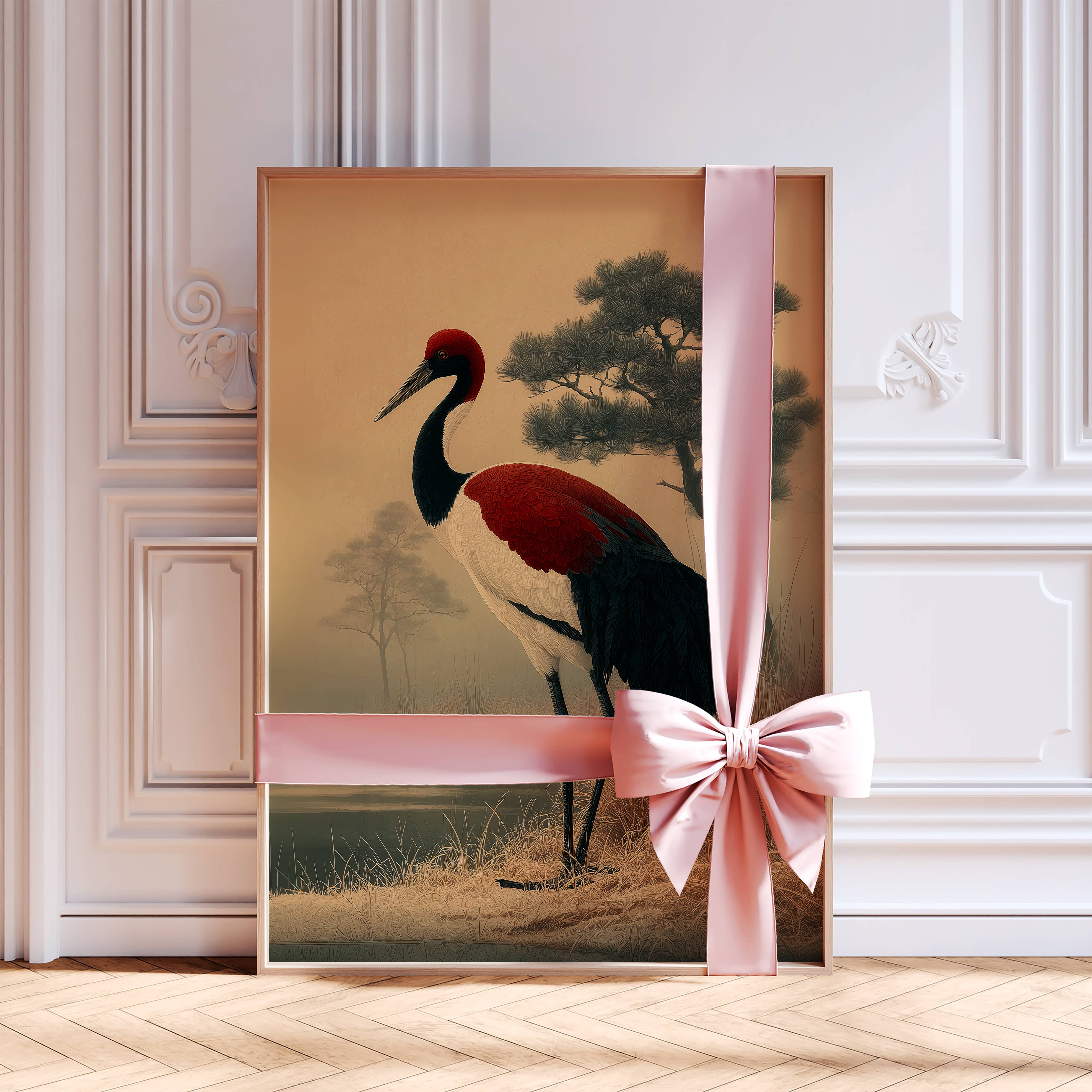 IuliiaArtPrints - Wholesale Art Print - Elegant Red-Crowned Crane Print – Minimalist Asian Decor3
