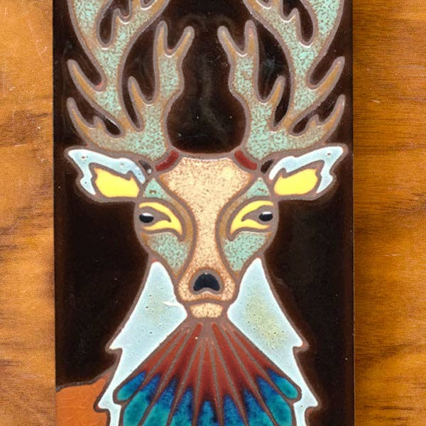 3"x6" Hand Glazed Colorful Deer Tile | Forest / Nature Gift for wholesale by Carly Quinn Designs