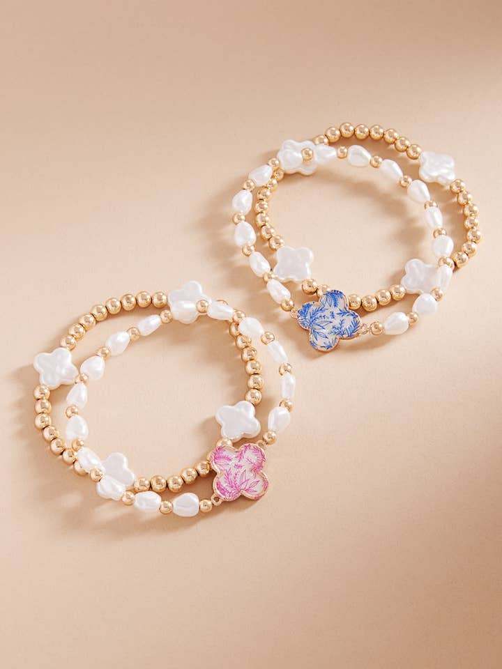 Floral Shell Effect Paper Clover Stretch Bracelet for wholesale by Designature New York