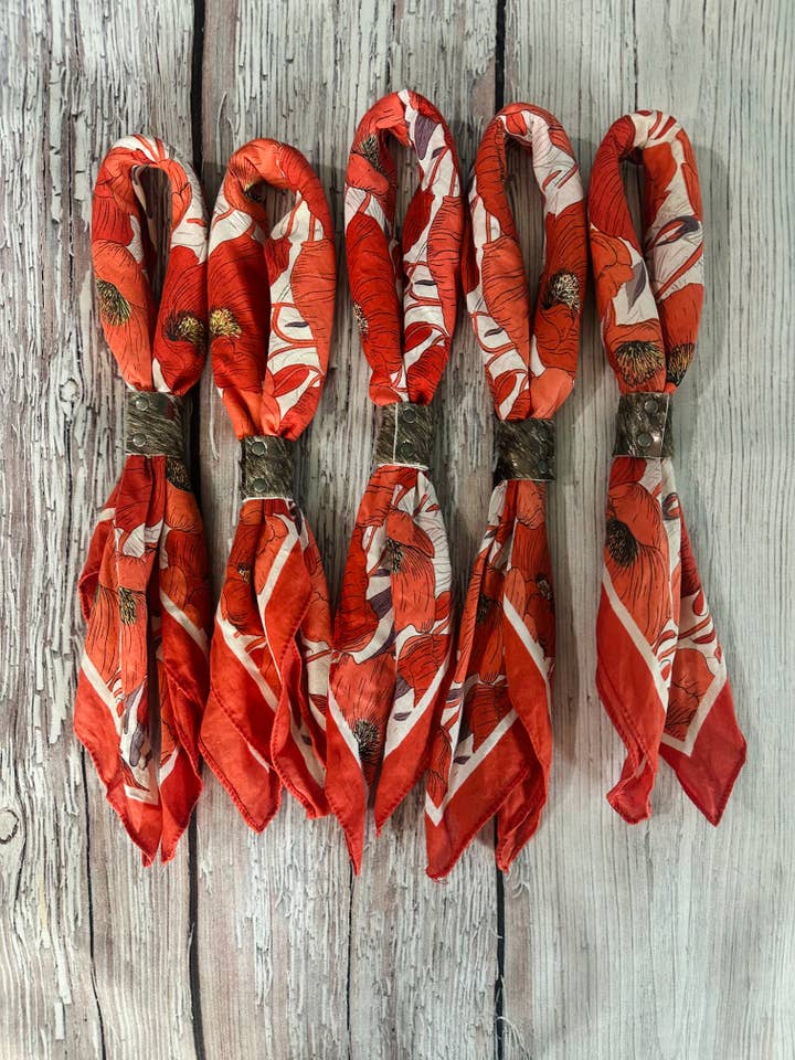 Poppy Hand Dyed Bandanas with Leather Slides  for wholesale by Boots Are My Roots