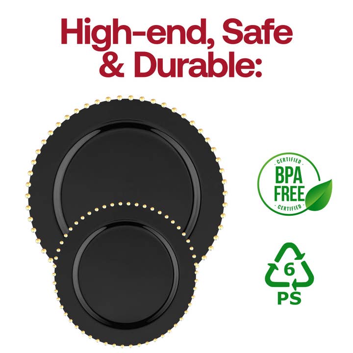 Smarty had a Party – wholesale Dinner plate – 10" Black w/ Gold String Plastic Dinner Plates - 10 pcs
