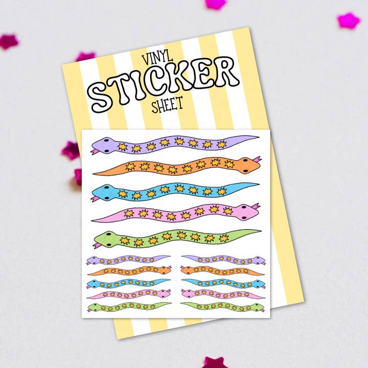 Slange Klistermærkeark | Ikke-laminerede Klistermærker for engroshandel hos Get Stoked