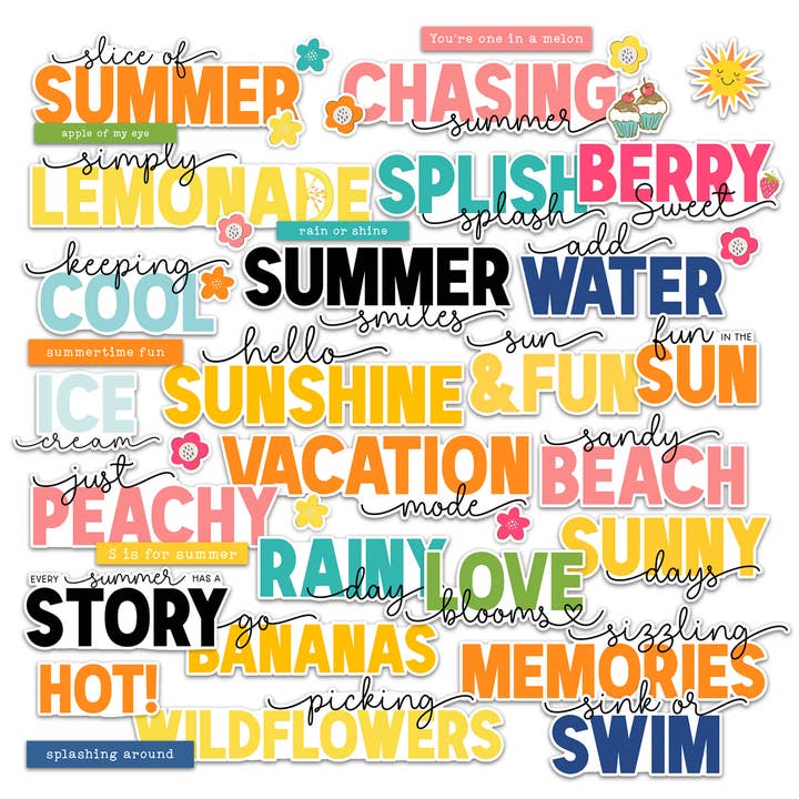 Titres de mots d'été de Just Peachy | DieCut Ephemera Sunshine pour la vente par Pretty Little Studio