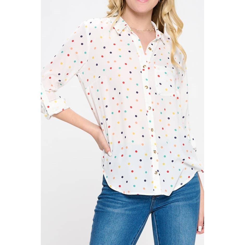 Curve Market - Vente Chemise à col boutonné – femme - CHEMISIER À COL BOUTONNÉ À POIS GRANDE TAILLE0