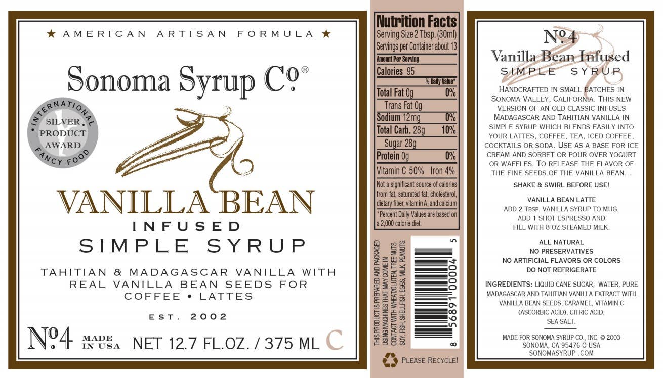 Sonoma Syrup Co. - Vente Mélange/sirop pour cocktails - 12,7 oz de sirop simple infusé à la gousse de vanille6