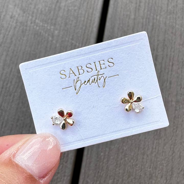 Crystal Floral 18k Gold Plated Stud for wholesale by Sabsies Beauty