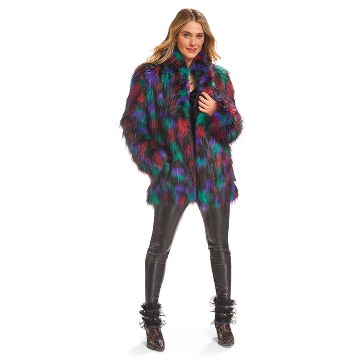 Multi Colored Faux Fur Coat for wholesale by Pyramid Collection