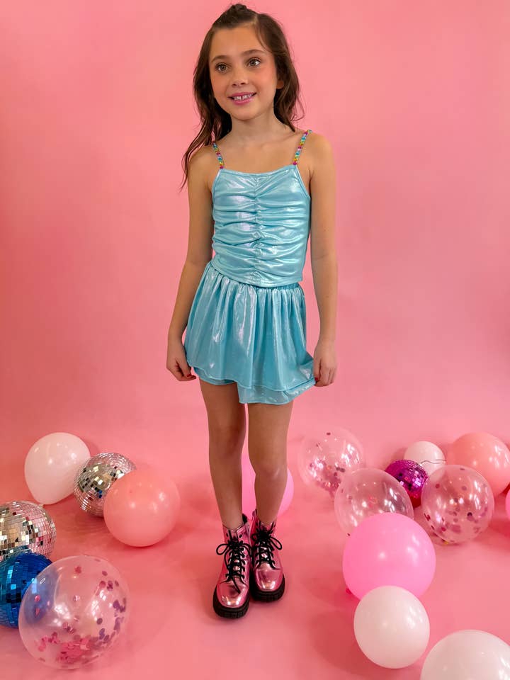 Ellie and Mila - Vente Ensemble haut et jupe – enfant - Ensemble jupe-short bleu métallisé3