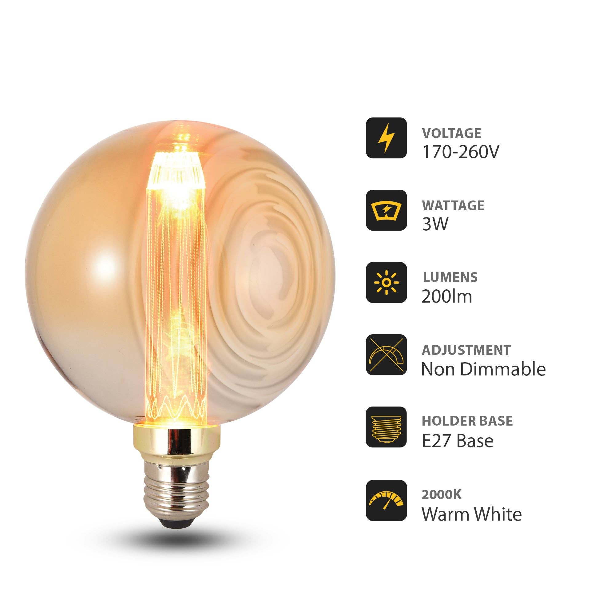 Ledsone – wholesale Light bulb/puck – Vintage Light Bulb E27 LED G125 3W Globe Screw Bulb  ~50747