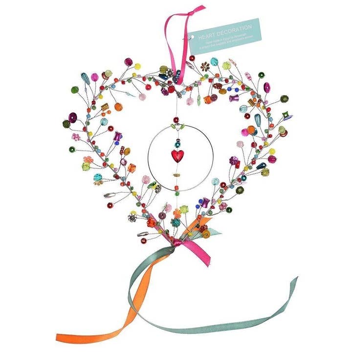 Handmade Beaded Heart Decoration (17X17cm) - Multi-Coloured for wholesale by Rex B2B - UK