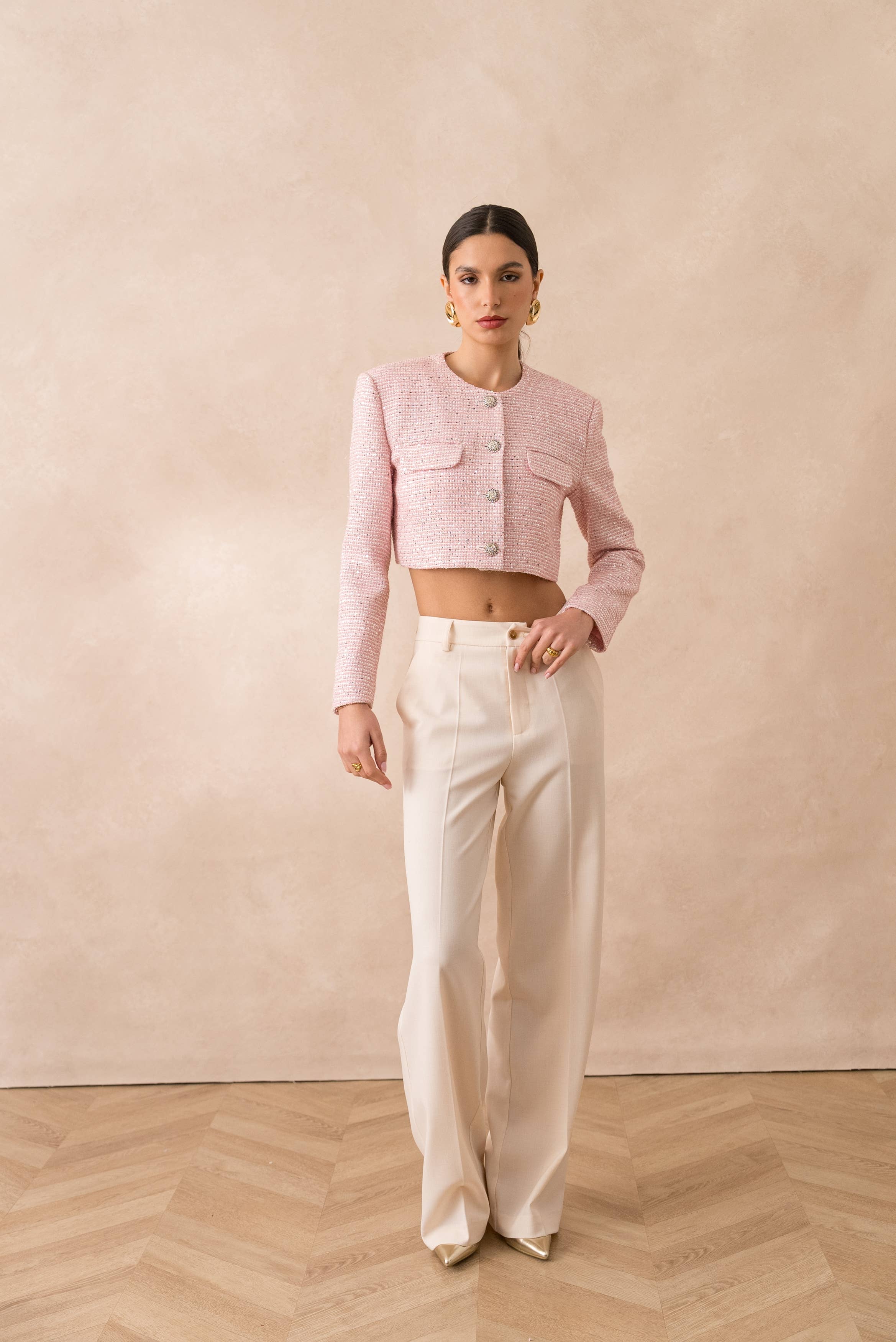 Attentif Paris – Großhandel Jacke – Damen – Kurze Tweedjacke mit Pailletten ohne Kragen26