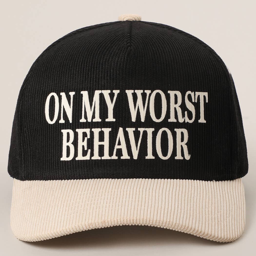 Fashion City - Wholesale Trucker Hat - Unisex - ON MY WORST BEHAVIOR Corduroy Trucker Hat5
