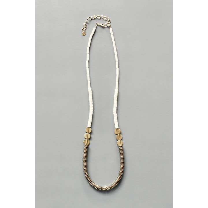David Aubrey Jewelry - Wholesale Beaded/Pearl Necklace - ISL126 Gold hematite and white disc necklace