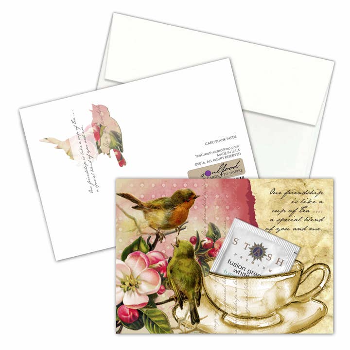 The Creative Idea Shop – Großhandel Grußkarten für den Alltag – TEE-GRUSSKARTEN-SAMMLUNG MIT ECHTEN TEEBEUTELN, VÖGEL UND BLUMEN
