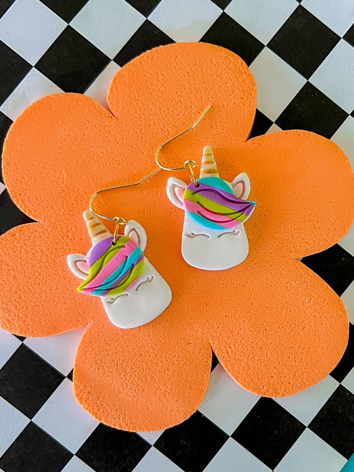 Uma Unicorn Earrings | Clay Earrings for wholesale by Larry’s Waffle Shop