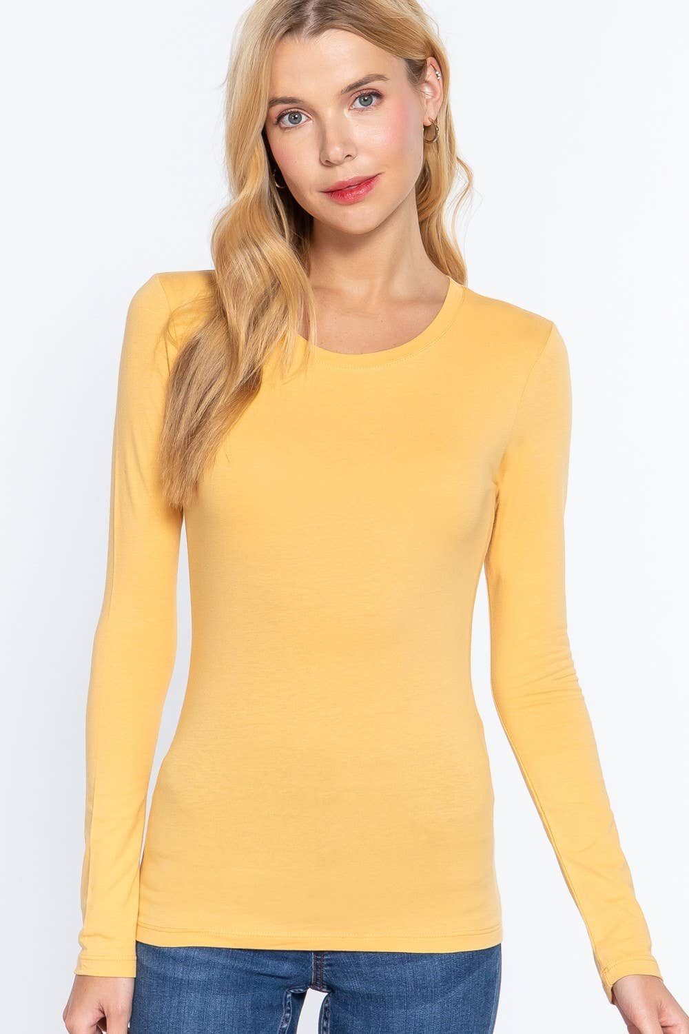 Active Basic | Active USA - Wholesale Knit Top - Women's - Long Sleeve Crew Neck Cotton Spandex Jersey Top43