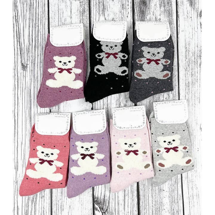 ASSORTED COLOR BEAR PRINT SOFT KIDS SOCKS for wholesale by JHP Collection