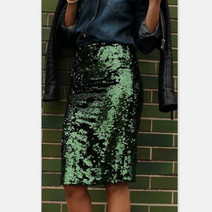 Green Sequin Half Length Skirt ZZKF114 for wholesale on Faire