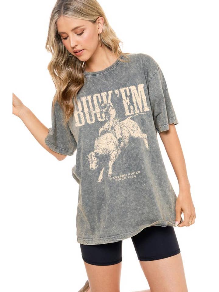 Zutter - Wholesale Screen Printed T-Shirt - Women's - Buck 'Em Graphic S/S Washed Boyfriend Fit Tee4