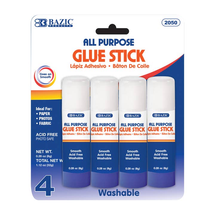 BAZIC Products - Wholesale Glue - Glue Stick Premium 0.28 oz (8g)(4/Pack)