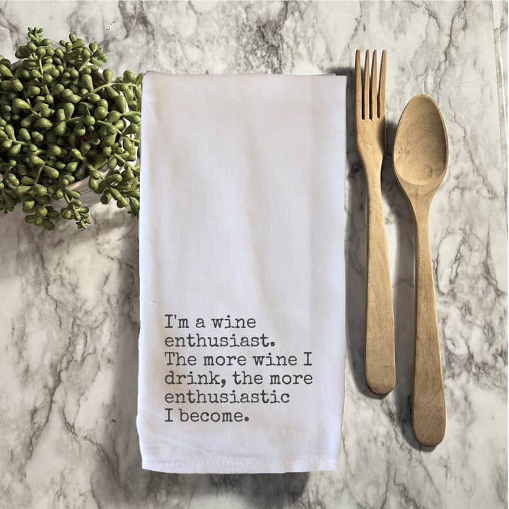 'Wine Enthusiast' Funny Handmade Towel by BellaBlue for wholesale by by BellaBlue