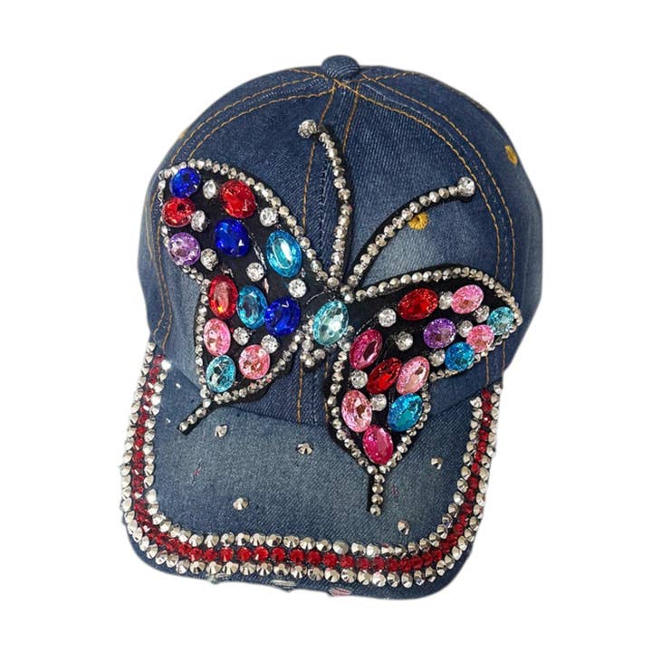 Gorra de béisbol con mariposa arcoíris de pedrería brillante SS41128-13 (12 unidades) para venta al por mayor de TAPA fashion