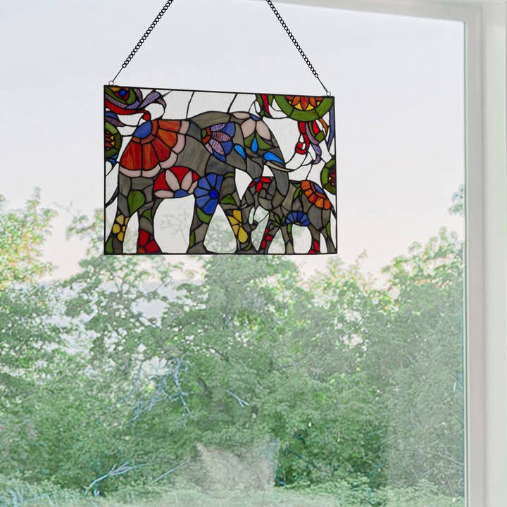 River of Goods - Wholesale Suncatcher - 20"W Mother and Baby Elephant Stained Glass Window Panel6