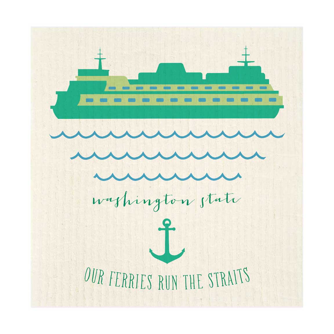 Potluck Press - Wholesale Dishcloth - Washington State Ferry Runs Straits Swedish Dishcloth0