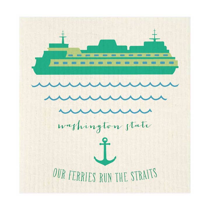 Potluck Press - Wholesale Dishcloth - Washington State Ferry Runs Straits Swedish Dishcloth